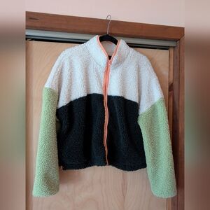 Wild Fable Green and Cream Full Zip Teddy Coat